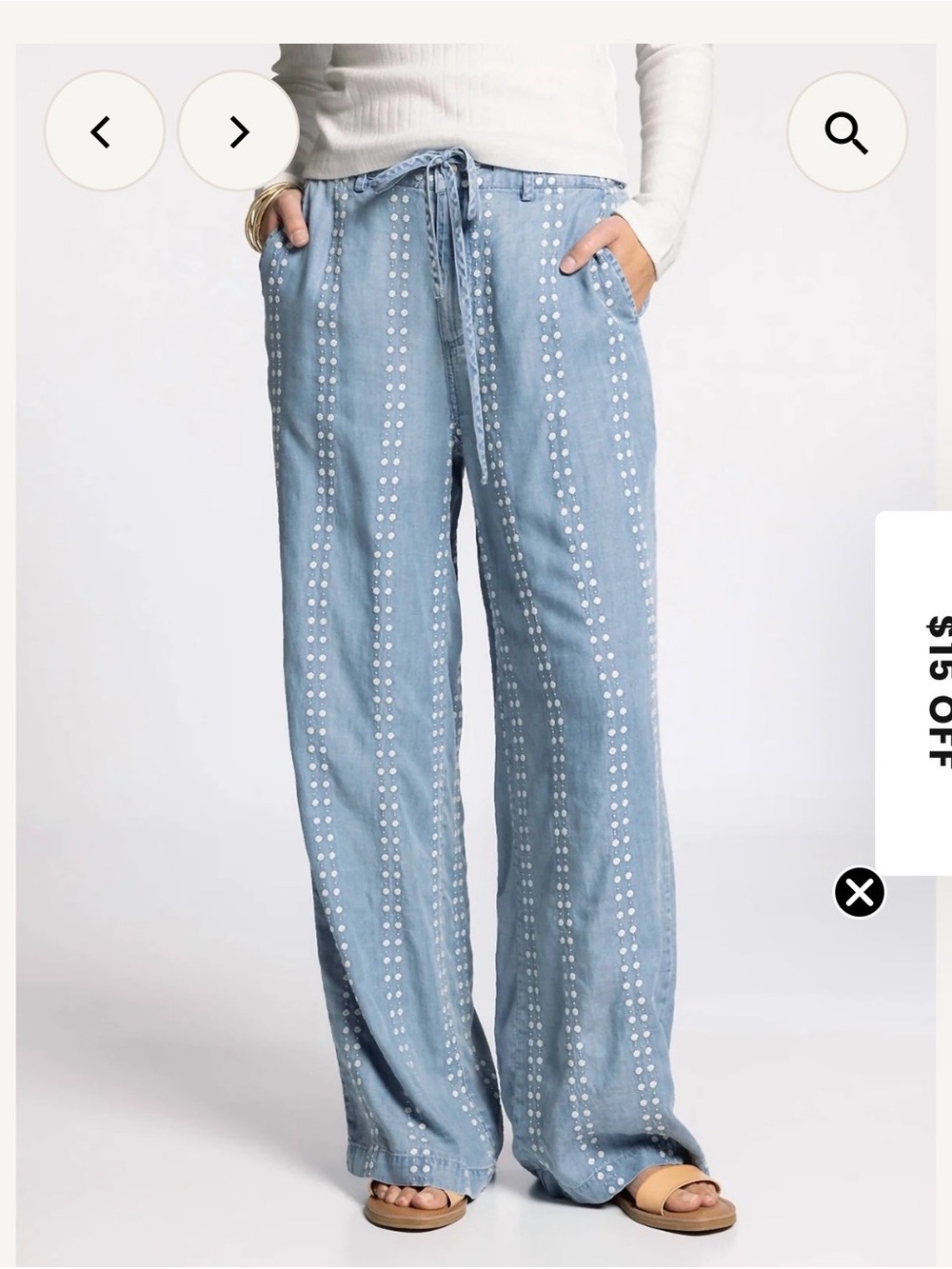 Thread & Supply Denim-Blue Wide Leg Pants with White Dot Embroidery